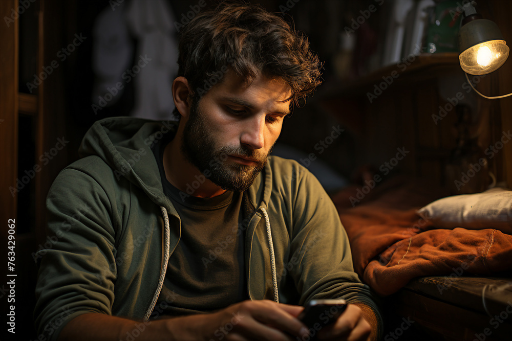 Relaxed person sitting lying sofa browsing laptop smart phone carefree lazy day in bed Generative AI picture Relaxed person sitting lying sofa browsing laptop smart phone carefree lazy day in bed Generative AI picture