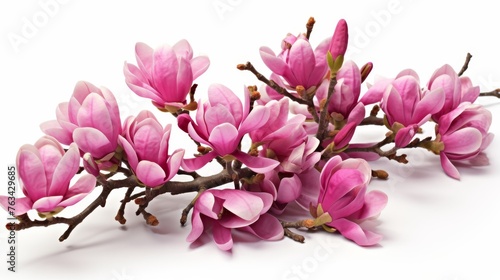 Spring pink magnolia flowers branch isolated on white background  beautiful floral arrangement