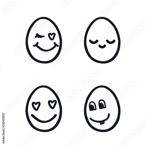Eggs cute set Hand drawn ink sketch logo icon sign Decorative scrapbooking element Doodle cartoon design style Fashion print for clothes greeting invitation card flyer banner poster cover book ad