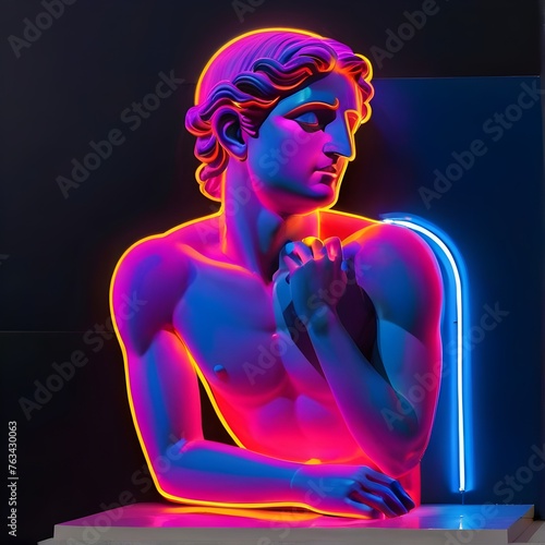 Neon-Greek figure with closed eyes. Generative AI