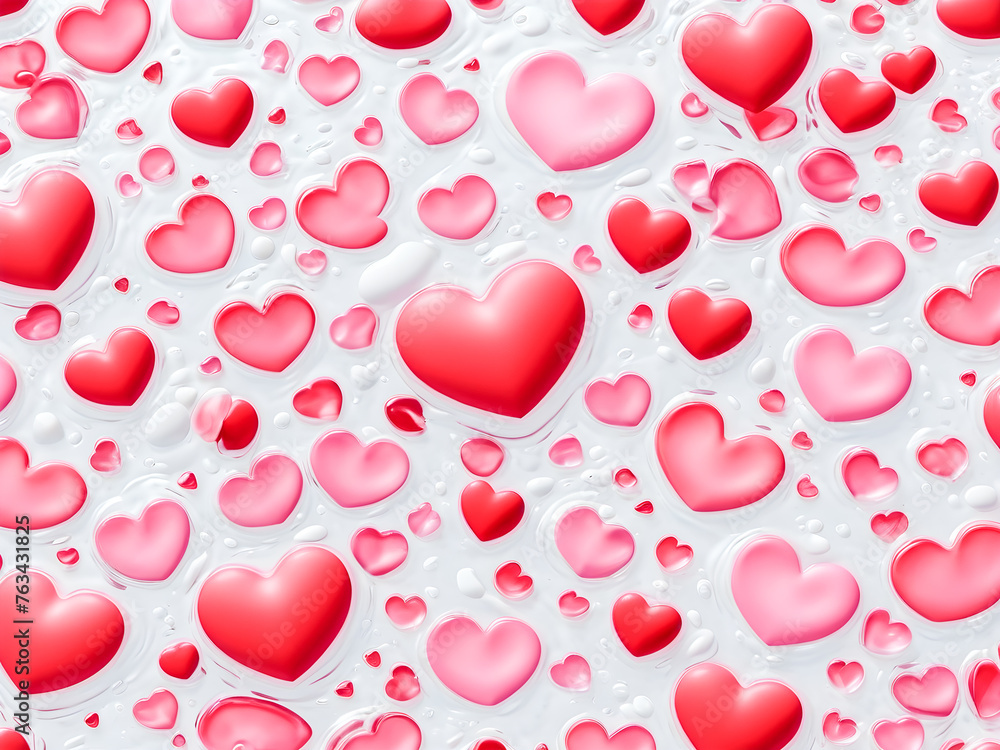 background of water drops with red hearts, valentine's day