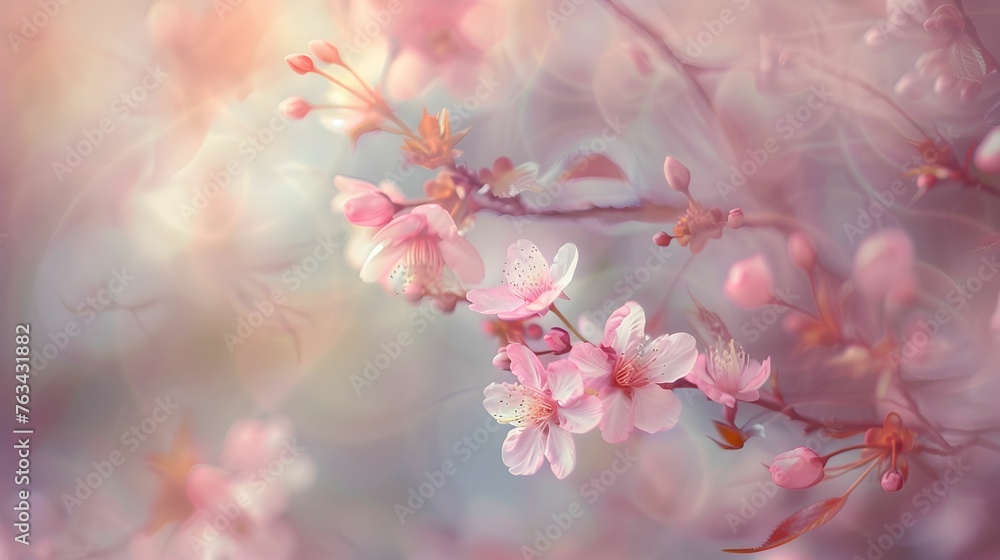 Cherry blossoms bloom in a dreamy haze, their delicate pink petals aglow in the gentle embrace of soft, diffused light. Cherry blossoms bloom in a dreamy haze, their delicate pink petals aglow in the gentle embrace of soft, diffused light.