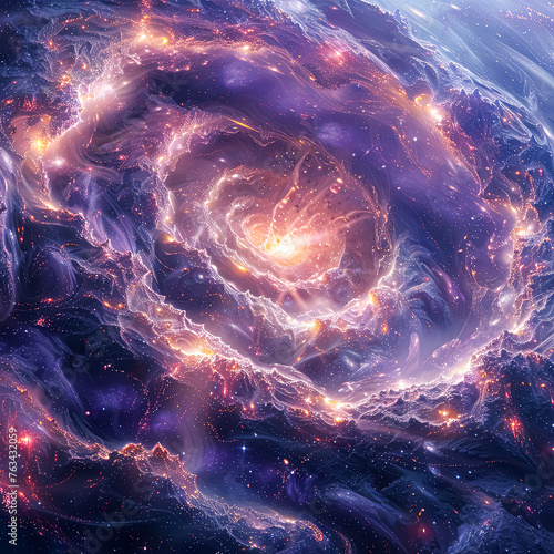 A colorful galaxy with a large purple flower in the center. The flower is surrounded by a cloud of stars and the entire scene is filled with bright colors and a sense of wonder