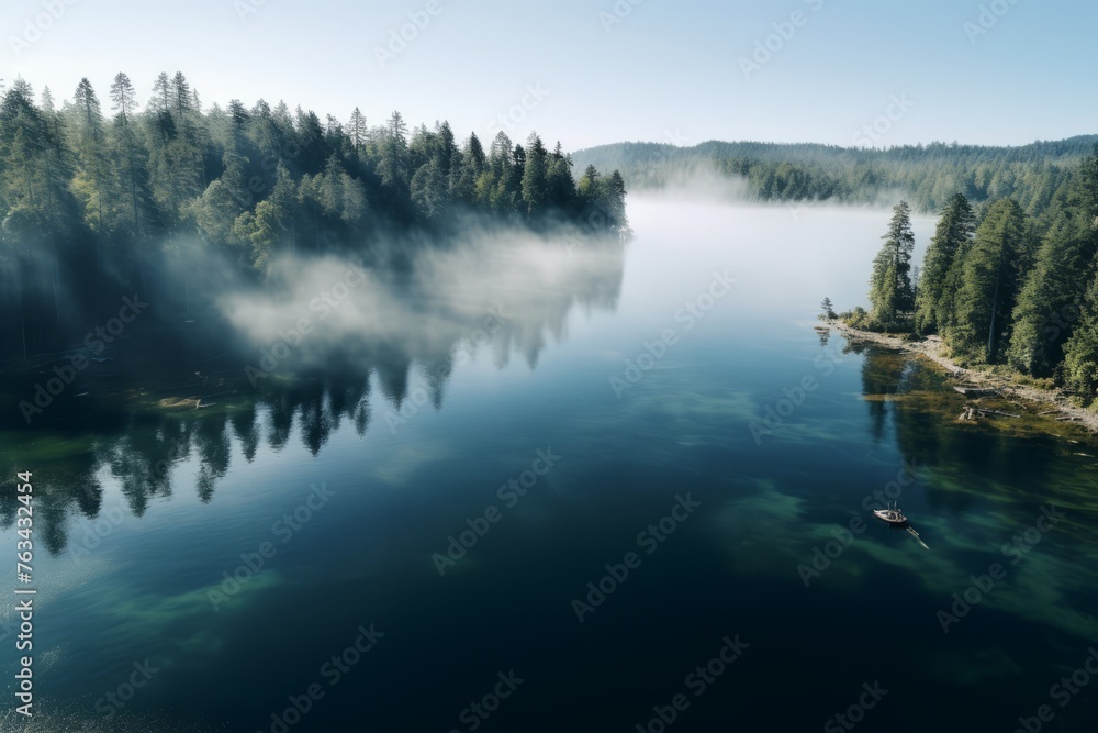 Aerial shot of a tranquil lake captured by drone technology