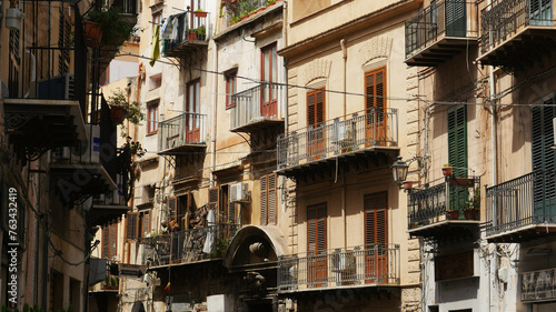 Palermo, Sicily, October 2018. - Typical balconies and railings in Palermo