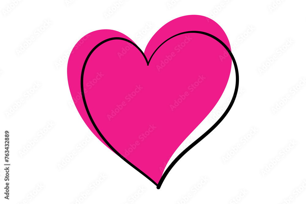 pink heart icon isolated on white. Vector doodle illustration.