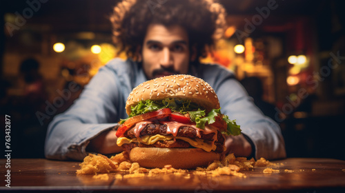 A  photograph of a person enjoying a crispy fried chicken sandwich with all the toppings, a popular fast-food choice.