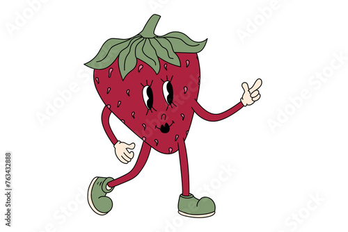 groovy strawberry cartoon character. Vector retro illustration isolated on white background.