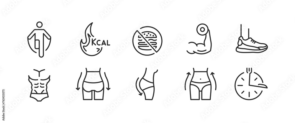 Xercise Pictograms 10 black outline icons for gym, fitness and exercise activities ...