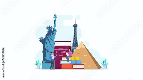 History school subject. Idea of science and education. 2d video animation 4k clip	