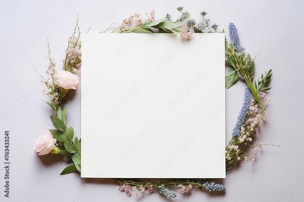 White sheet of paper with a beautiful floral arrangement