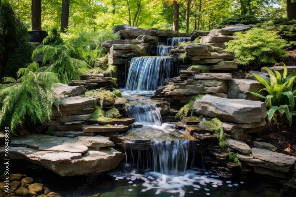 Cascading waterfall creating a stunning natural water feature Cascading waterfall creating a stunning natural water feature
