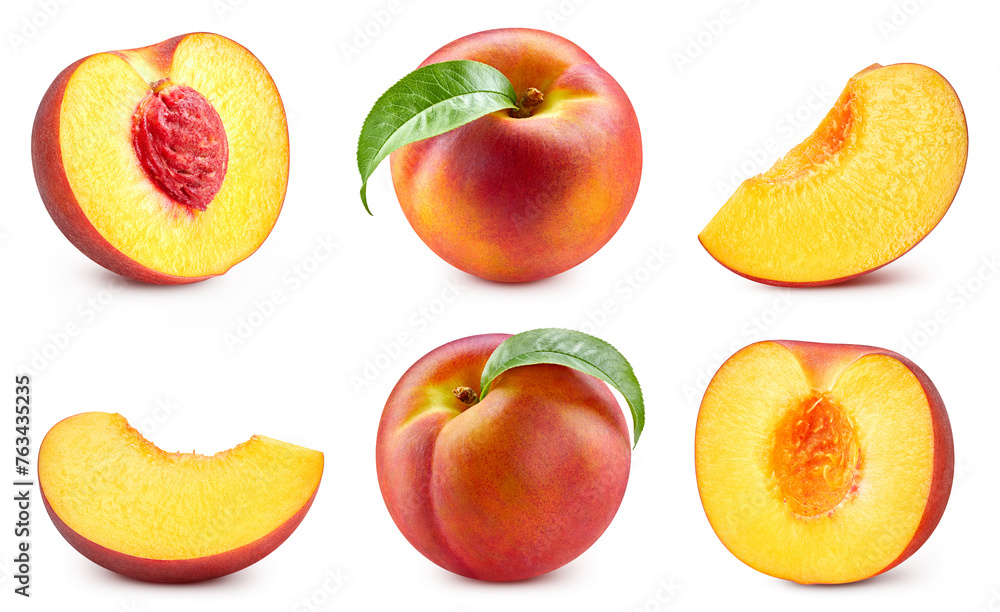 Fresh organic peach isolated - obrazy, fototapety, plakaty 