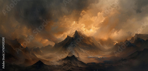 Mount Sinai, embraced by a dark cloud, captures the essence of awe-inspiring natural phenomena. Background color