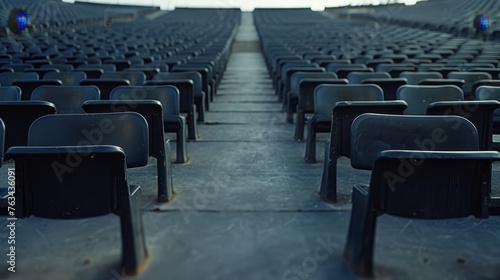 Seats of black tribune on sport stadium