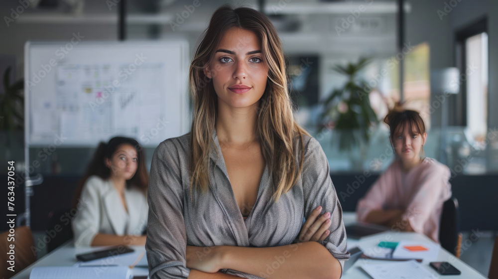 Fototapeta premium Female blonde business woman on focus 