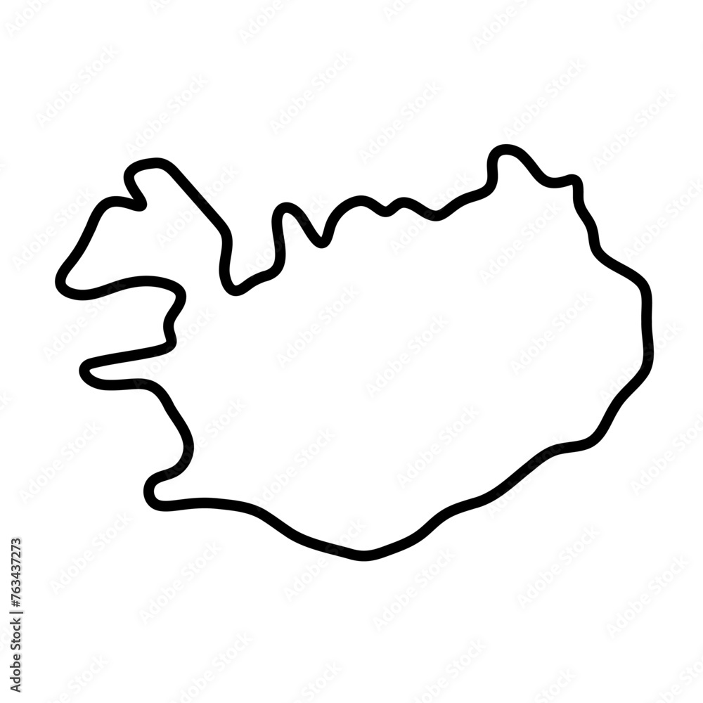 Iceland country simplified map. Thick black outline contour. Simple vector icon