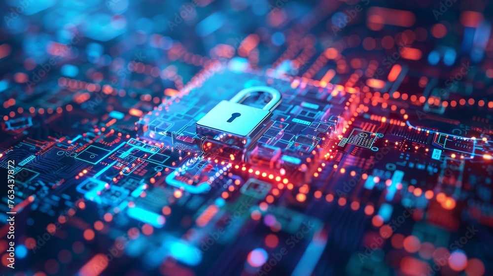 Security concept Lock on digital screen Security concept Lock on digital screen
