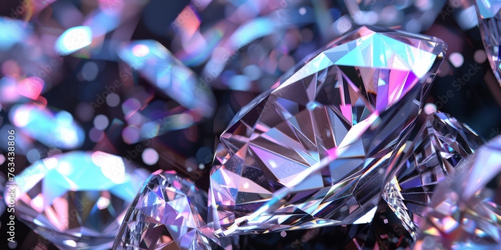 A series of symmetrical glass diamonds on black background The diamonds have thin edges that create intricate light refractions Generative AI A series of symmetrical glass diamonds on black background The diamonds have thin edges that create intricate light refractions Generative AI
