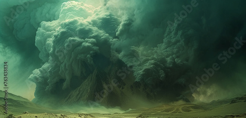 The summit of Mount Sinai is obscured by a massive, dark cloud, its form almost alive with movement. The scene is both majestic and intimidating. Background color