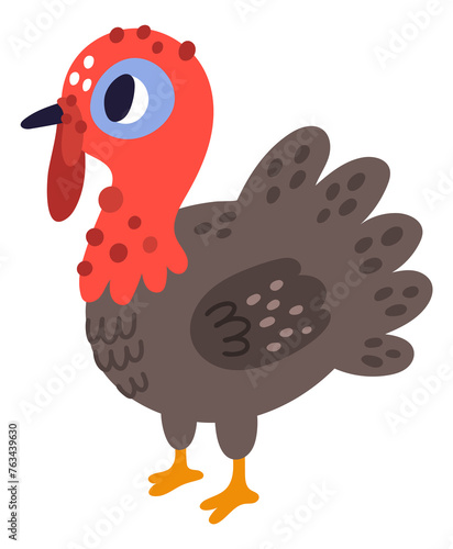Cute turkey character. Farm bird. Funny poultry
