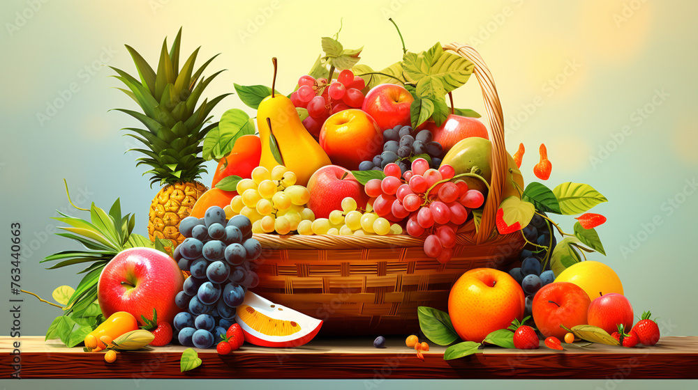 A vector illustration of a bountiful fruit basket overflowing with fresh and colorful fruits, perfect for illustrating healthy eating. A vector illustration of a bountiful fruit basket overflowing with fresh and colorful fruits, perfect for illustrating healthy eating.