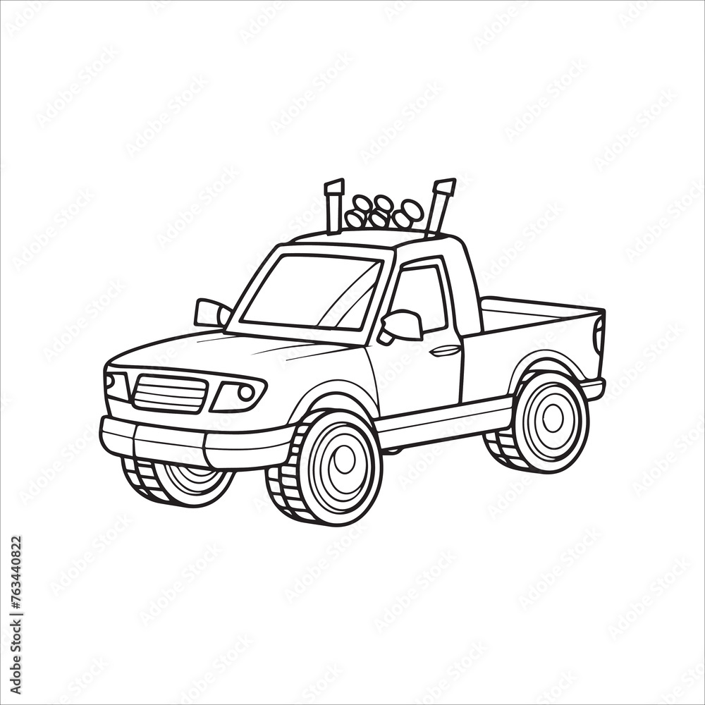 Vector hand drawn illustration of truck with a vehicle.