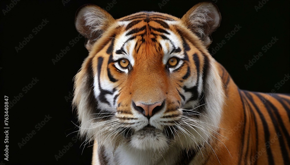 Fototapeta premium Sumatran tigers head close up on black background