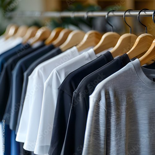 Men's t - shirts on a rack, plain colors, white, black, melage gray and France blue, round neck, short sleeves