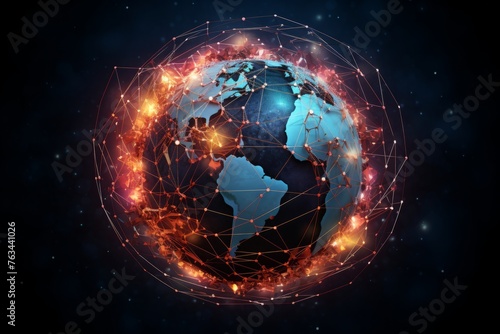 Network of connected lines and dots surrounding the earth