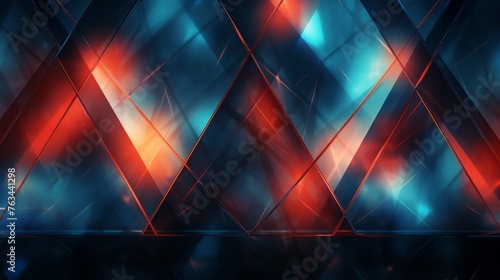 Futuristic blue orange geometric tech texture with 3d triangular shapes pattern wall banner