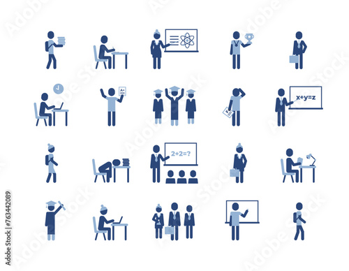 School teacher, student class classroom characters set. Education people icon pictogram. Education simple concept on white background.