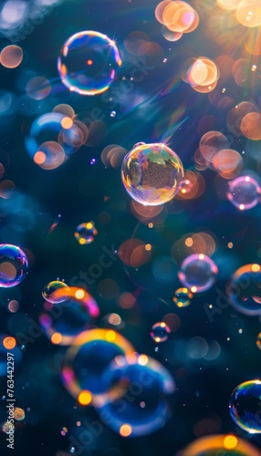 Vivid rainbow reflection in soap bubble creating a colorful and vibrant background