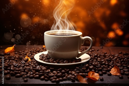 a cup of coffee on a saucer with smoke