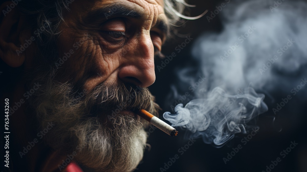 Fototapeta premium Elderly Man Smoking Cigarette