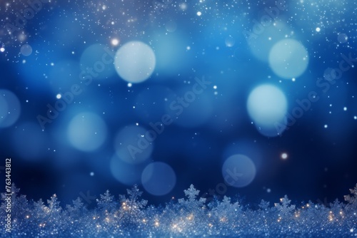 Festive blue christmas background with falling snowflakes