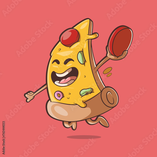 Sporty Pizza character vector illustration. Fast food, sports design concept. (ID: 763444033)