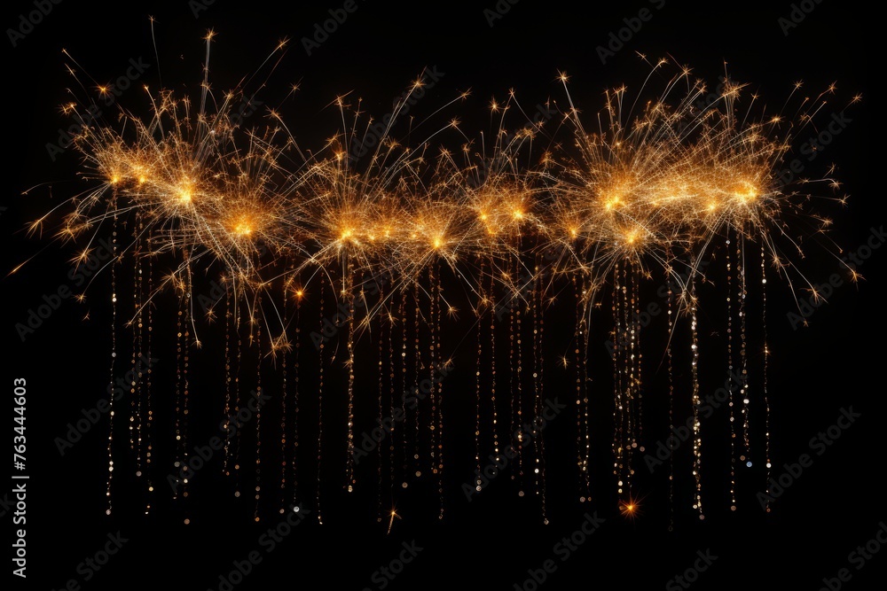 Imagery featuring a sparkling Happy New Year sign against a black background