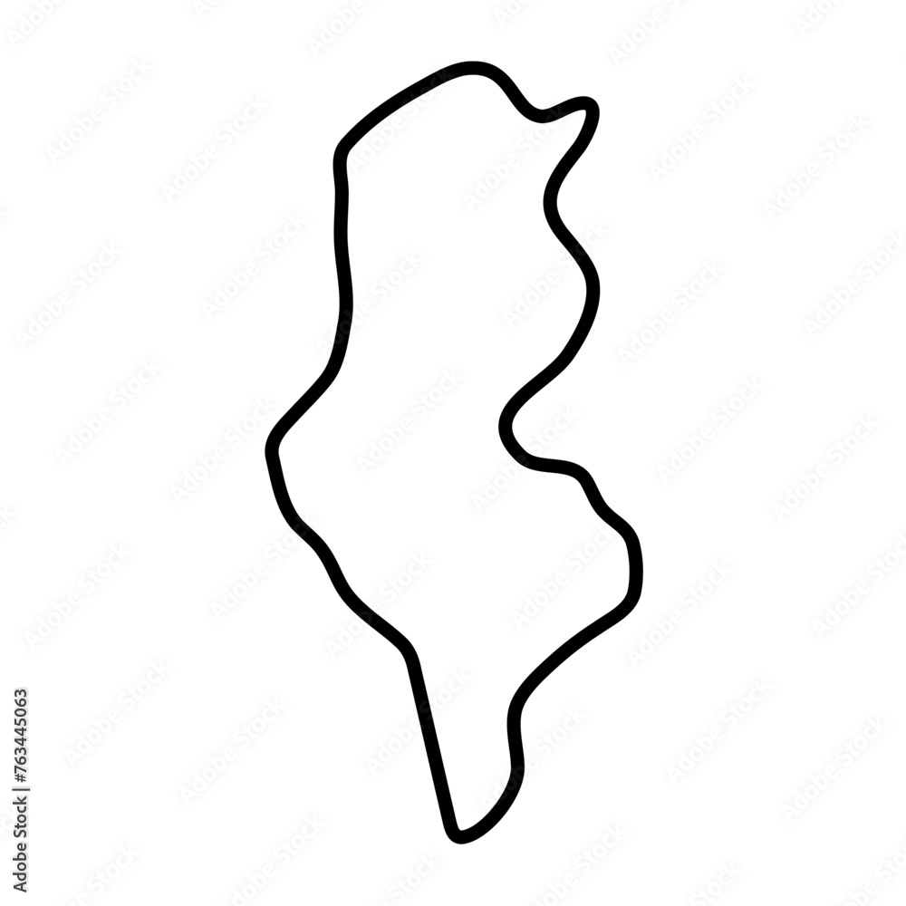 Tunisia country simplified map. Thick black outline contour. Simple vector icon