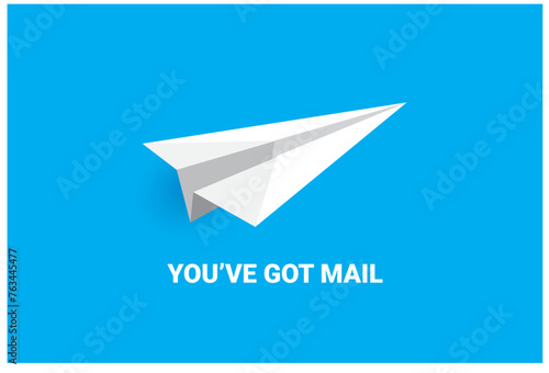 Paper airplane and You've got message writing as indicator of getting a text or an email. Vector illustration. 