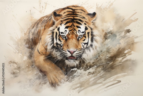 Oriental brush painting of a tiger in the zodiac