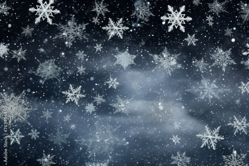 Sparkling silver snowflakes on a background of starry winter skies. Sparkling silver snowflakes on a background of starry winter skies.