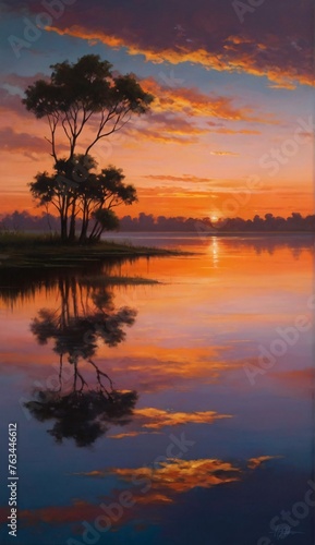 beautiful sunset over the lake © recta