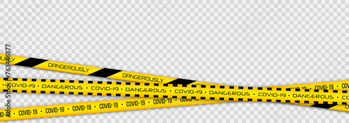 Caution, set of yellow warning tapes. Abstract warning lines for police, accidents, covid. Collection of vector danger tapes.