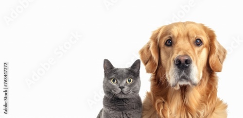 A dog and a cat sit side by side, displaying calm behavior in a shared space