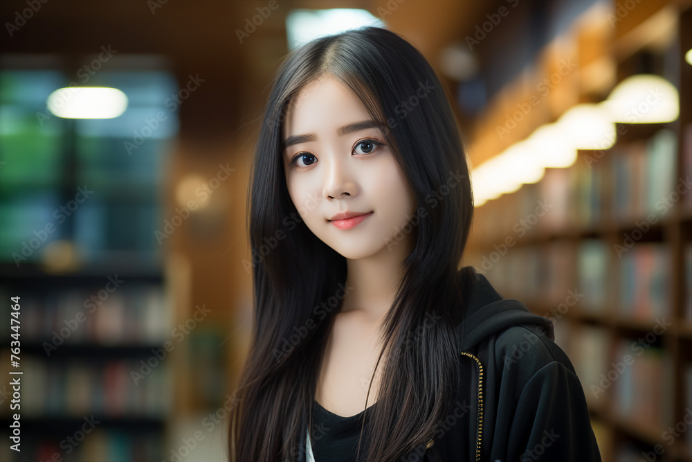 Created with generative AI photo of young charming girl preparing for an exam reading literature in library Created with generative AI photo of young charming girl preparing for an exam reading literature in library