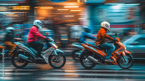 people riding motorcycles blurry