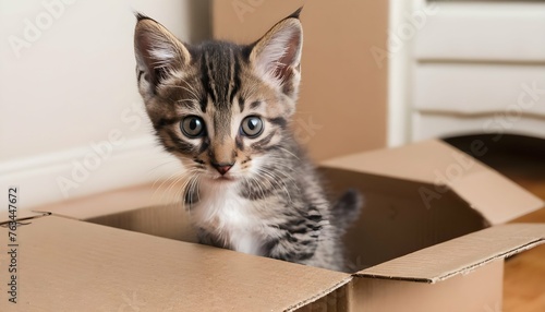 A Curious Kitten Exploring A Cardboard Box Upscaled