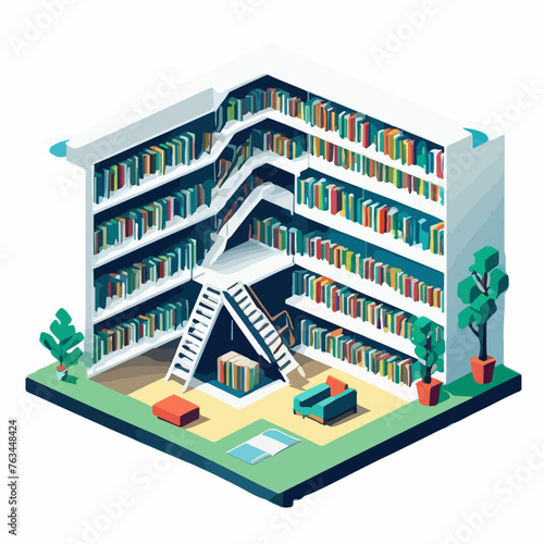 Isometric Bookshelf Illustration