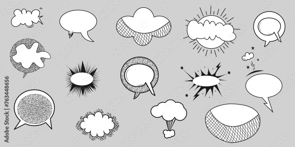 Collection of blank comic speech bubbles.Vector illustration,cartoon stickers.for concept design. - obrazy, fototapety, plakaty 